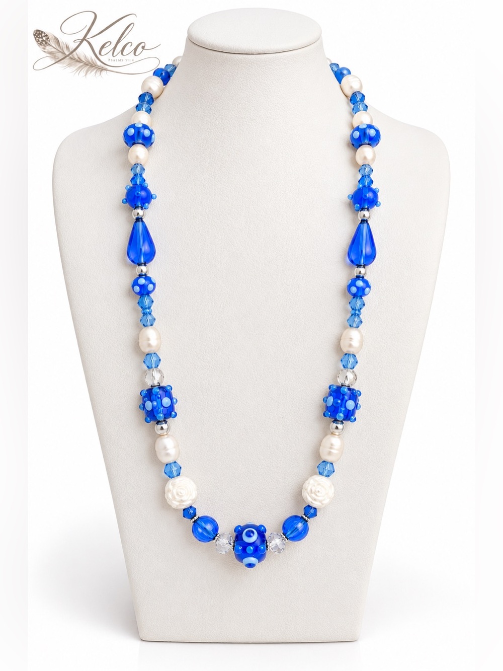 💙 Venetian Glass, Freshwater Pearl & Tridacna Shell Statement Necklace 22’